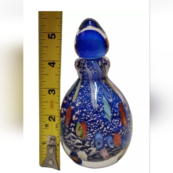 Murano Art Glass Perfume Bottle Cobalt Blue Silver Flecks Large Millefiori Vtg - Picture 4 of 7
